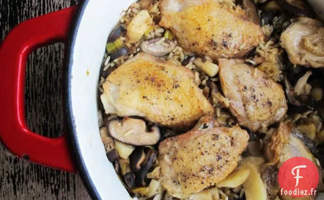 Poulet au Sésame en Une Casserole, Shiitake et Riz brun