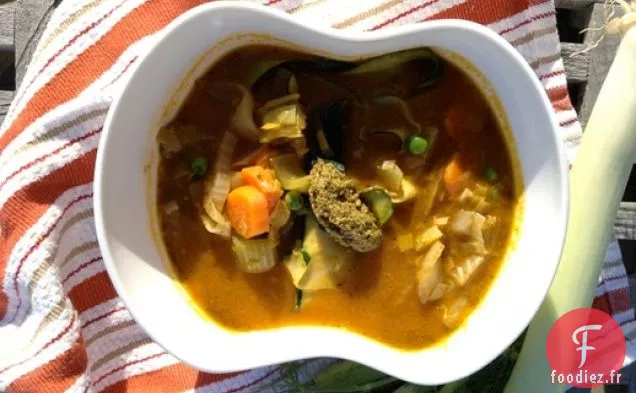 Soupe de Légumes Printanière au Pesto