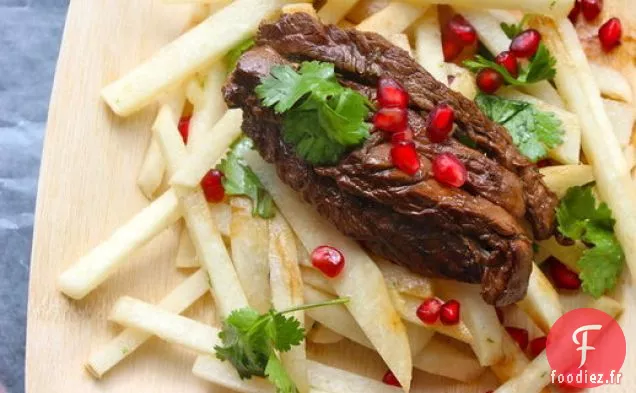 Salade de Jicama à Préparer avec Steak Poêlé, Grenade et Coriandre