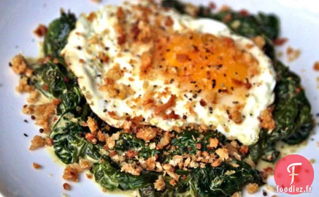 Dîner ce soir: Œufs frits aux Épinards à la Crème de Moutarde et Chapelure