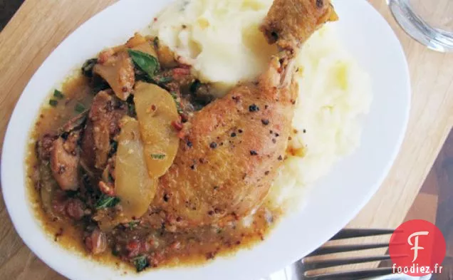 Poulet Braisé au Cidre aux Pommes, Bacon et Sauge
