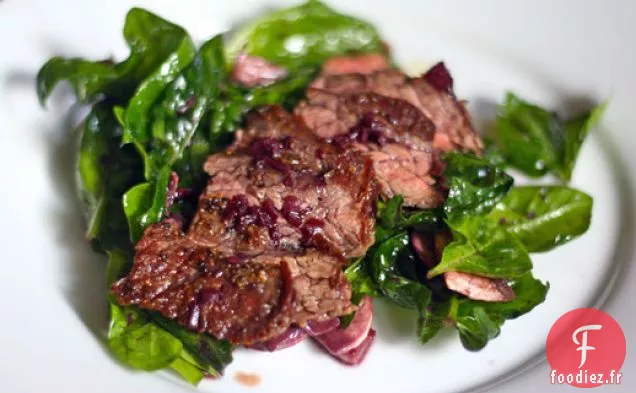 Salade de Steak de Jupe Poêlée et Épinards d'Eric Ripert au Vin Rouge - Vinaigrette à l'Échalote
