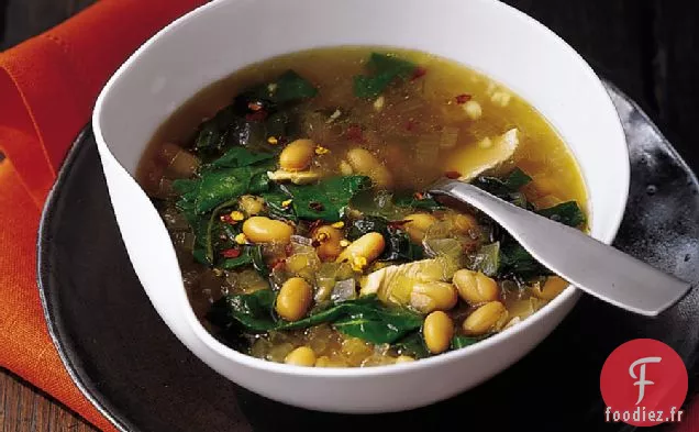 Soupe de Haricots Blancs à l'Ail avec Poulet et Bettes à Carde