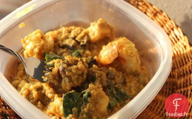 Quinoa de Noix de Coco au Curry avec Crevettes et Basilic