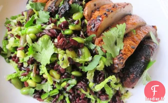 Salade de Champignons Calcinés au Miso et Riz Noir