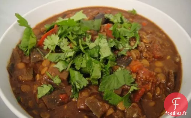 Faites cuire le livre: Mole de Chili aux Lentilles et aux Aubergines