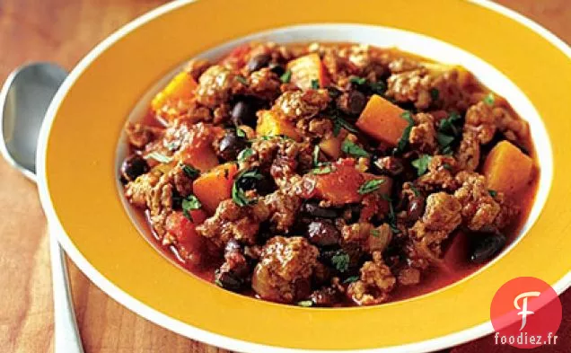 Chili à la Dinde, à la Courge et aux Haricots Noirs