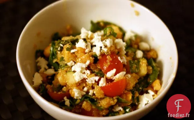 Dîner ce soir: Salade de Quinoa, Pois Chiches et Épinards avec Vinaigrette au Paprika Fumé
