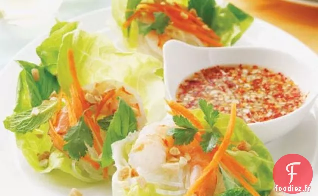 Wraps de Laitue aux Crevettes Vietnamiennes avec Sauce Piquante au Citron Vert