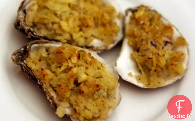 Dîner ce soir: Huîtres cuites au four d'Alton Brown avec Artichaut et Miettes de Panko
