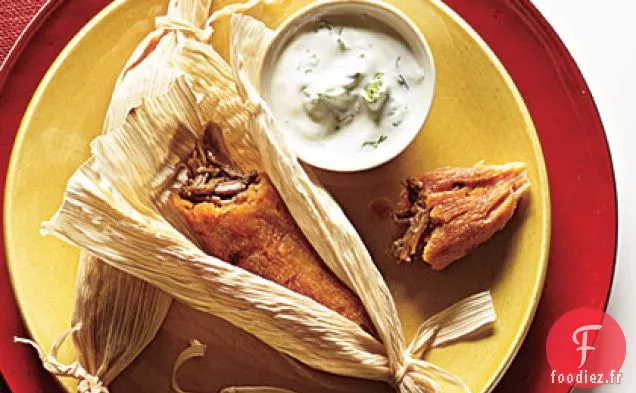 Tamales de Porc Chipotle à la Crème à la Coriandre et au Citron Vert