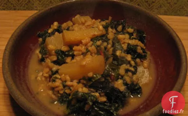 Risotto À L'Orge Avec Betteraves Dorées Et Légumes Verts