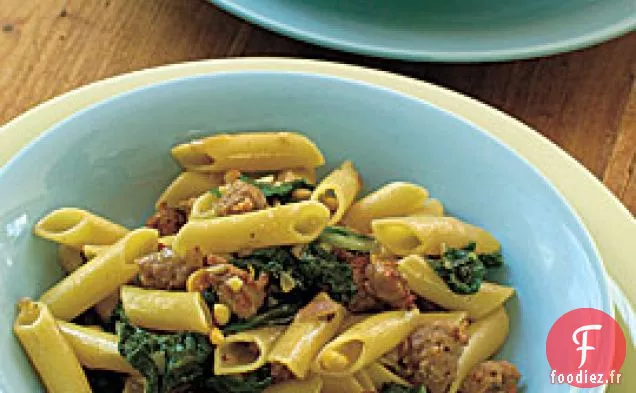 Penne À la Saucisse, Bettes à Carde Et Pignons de Pin