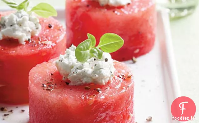 Bouchées de Fête au Fromage de Chèvre aux Herbes et au Melon