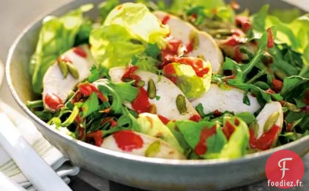 Salade de Poulet, Bibb et Roquette avec Vinaigrette aux Framboises