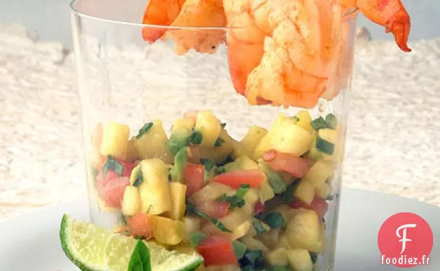 Cocktail de Crevettes Poêlées avec Salsa Tropicale Chipotle-Avocat