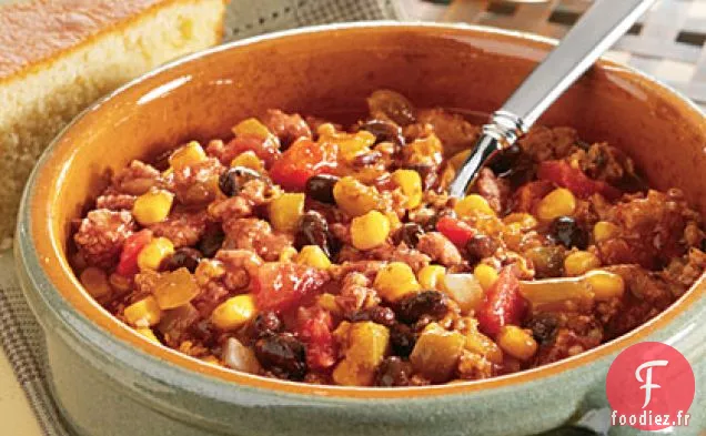 Chili aux Haricots Noirs, Maïs et Dinde