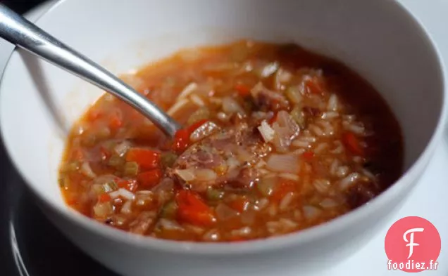Dîner ce soir : Soupe aux Tomates, Riz et Andouille