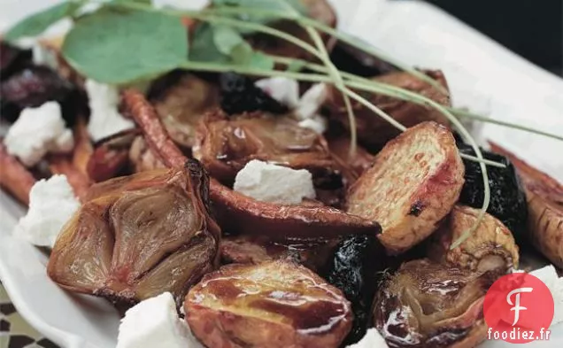 Légumes Racines Rôtis Au Miel, Au Balsamique Et Au Fromage De Chèvre Frais
