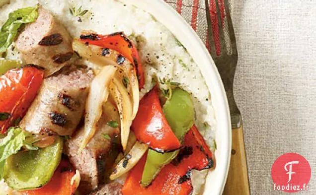 Poivrons Grillés et Saucisse avec Gruau de Fromage