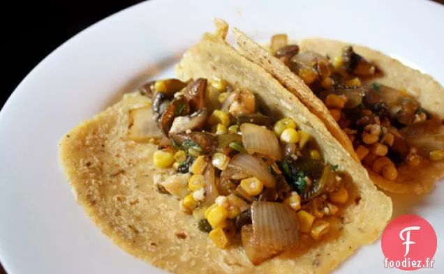 Dîner ce soir: Tacos aux Champignons, Rajas et Maïs avec Fresque Queso