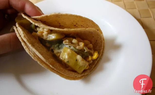 Dîner ce soir: Calabazas Horneadas (Courges Cuites au Four, Piments et Tacos au Maïs)