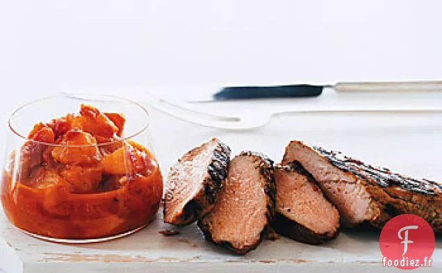 Jerk de Porc Grillé avec Relish de Pêche au Curry