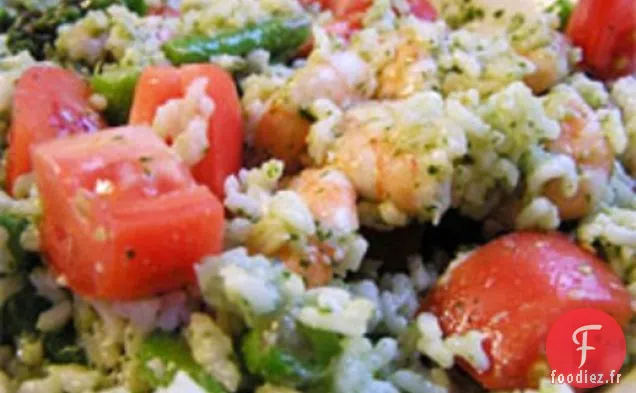 Dîner ce soir: Salade de Riz au Pesto et Crevettes