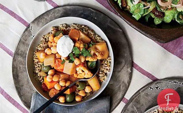 Tajine de Légumes Racines et de Chou-fleur au Yaourt au Persil