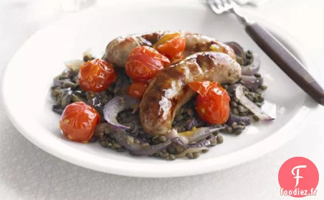 Saucisses rôties aux lentilles