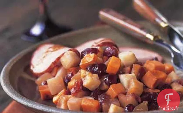 Navets Rôtis, Patates Douces, Pommes et Canneberges Séchées