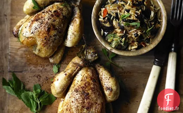 Poussin libanais au pilaf d'aubergine épicé