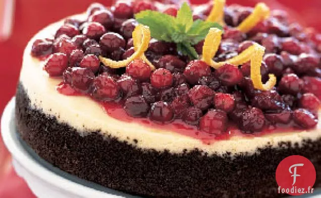 Gâteau au Fromage aux Canneberges et à l'Orange avec Croûte de Chocolat
