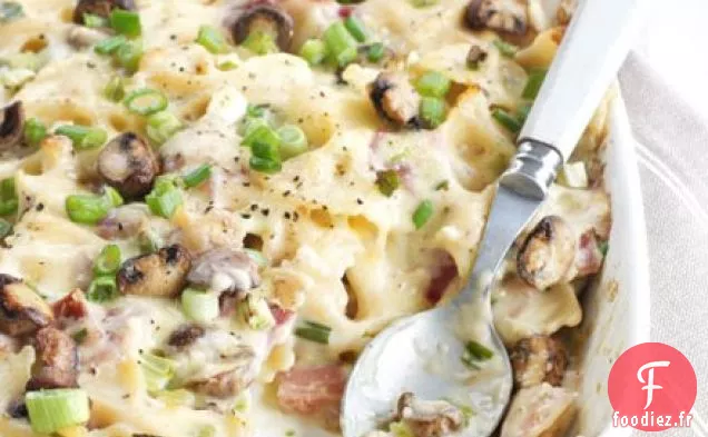 Pâtes crémeuses au jambon et aux champignons
