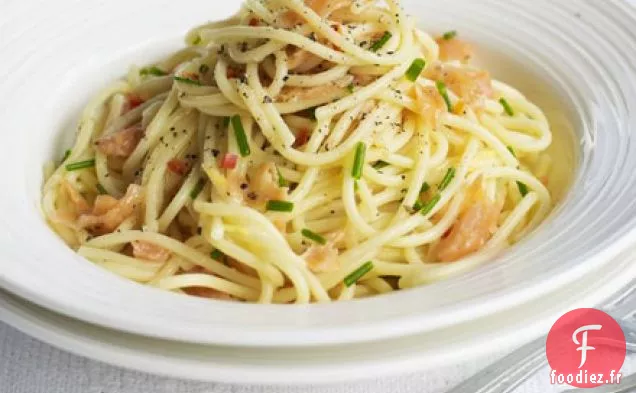 Spaghetti de saumon fumé au piment et citron