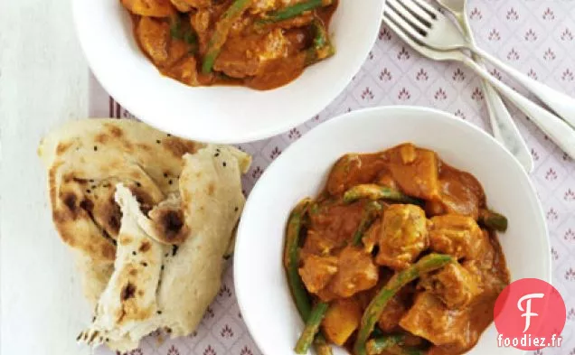 Curry de poulet, pommes de terre et haricots verts