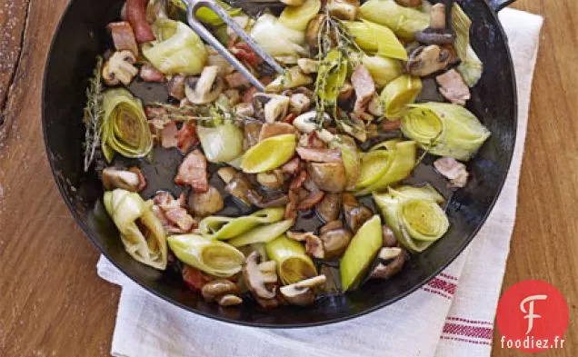 Poireaux au bacon et champignons