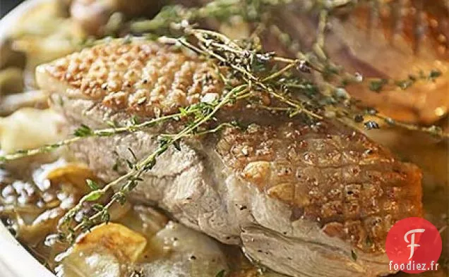 Pommes boulangère à l'agneau rôti