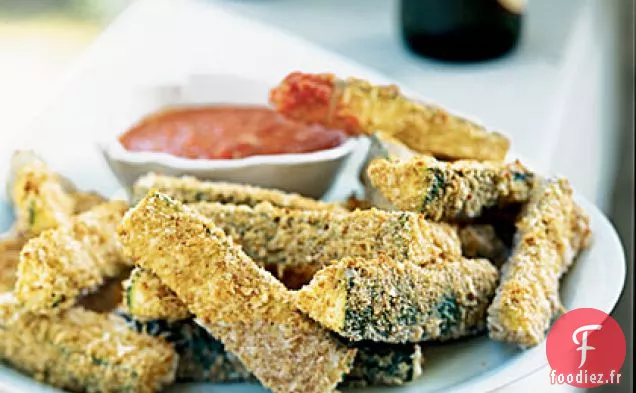 Bâtonnets de Courgettes au Parmesan avec Sauce Romesco Rôtie Fumée