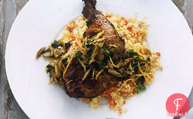 Cuisse de Poulet Confite Croustillante au Couscous et Olives