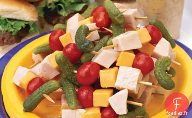 Brochettes De Dinde Au Cheddar Avec Trempette À La Moutarde Au Miel