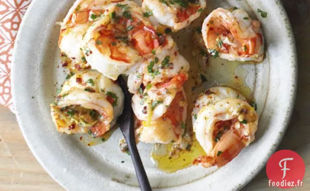 Crevettes frites au piment, citron et persil