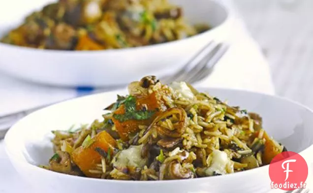 Pilaf de courge, champignons et gorgonzola