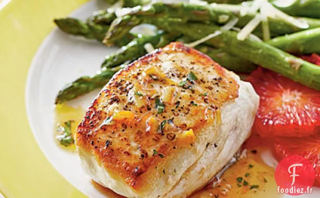 Flétan à la Vinaigrette Orange Fumée