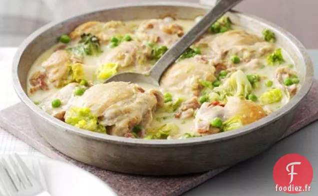 Poulet à la française aux petits pois et bacon