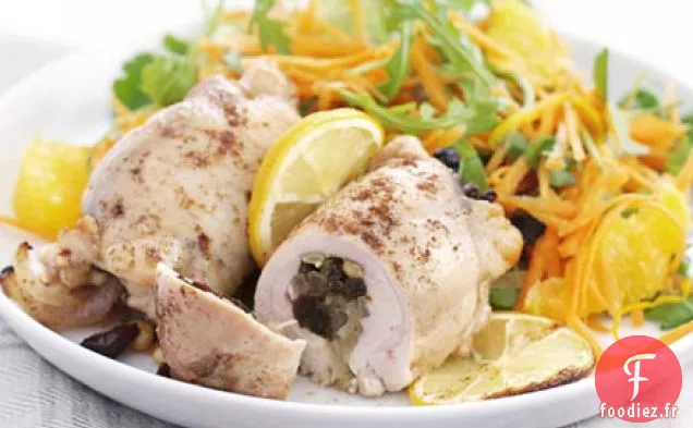 Poulet à la marocaine avec salade de carottes et d'oranges