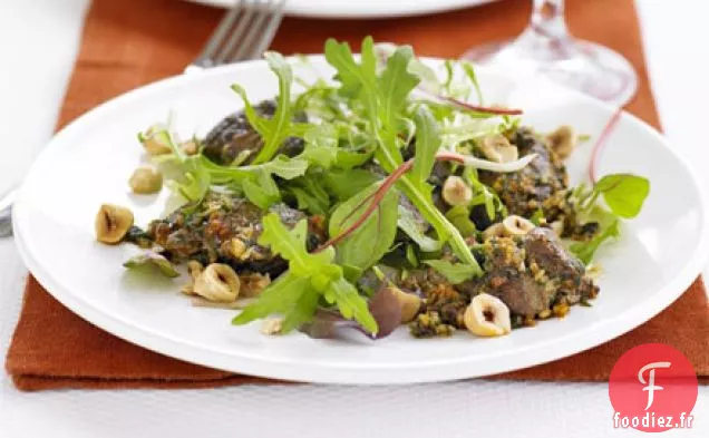 Salade tiède de foies de poulet, paprika fumé et xérès