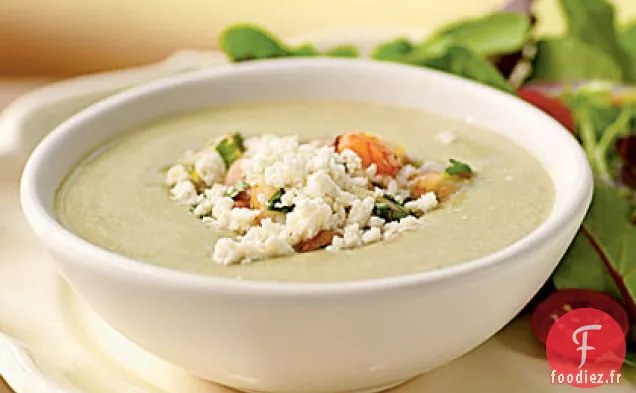 Soupe à l'Avocat avec Relish aux Agrumes et aux Crevettes