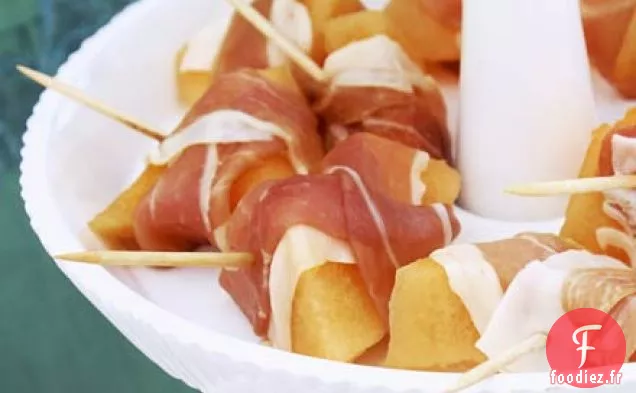 Brochettes de melon et prosciutto