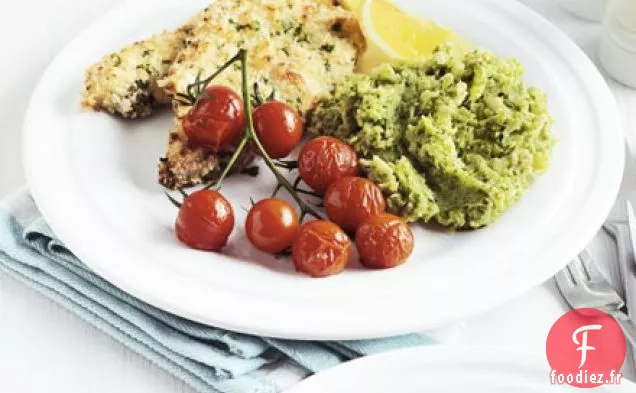 Dinde émiettée citronnée avec smash de haricots brocolis